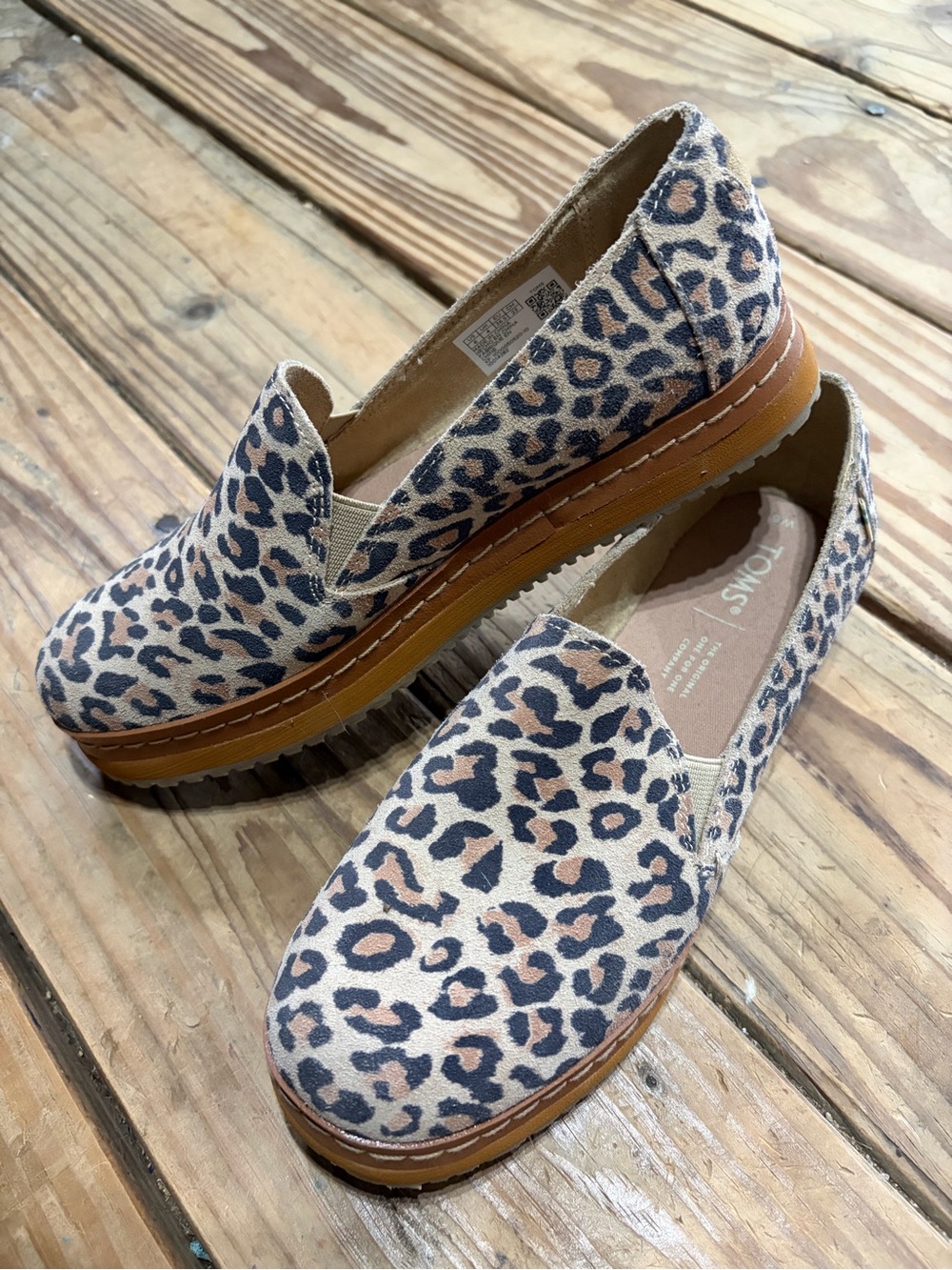 TOMS Leopard Print Slip-On Loafers in Tan and Black